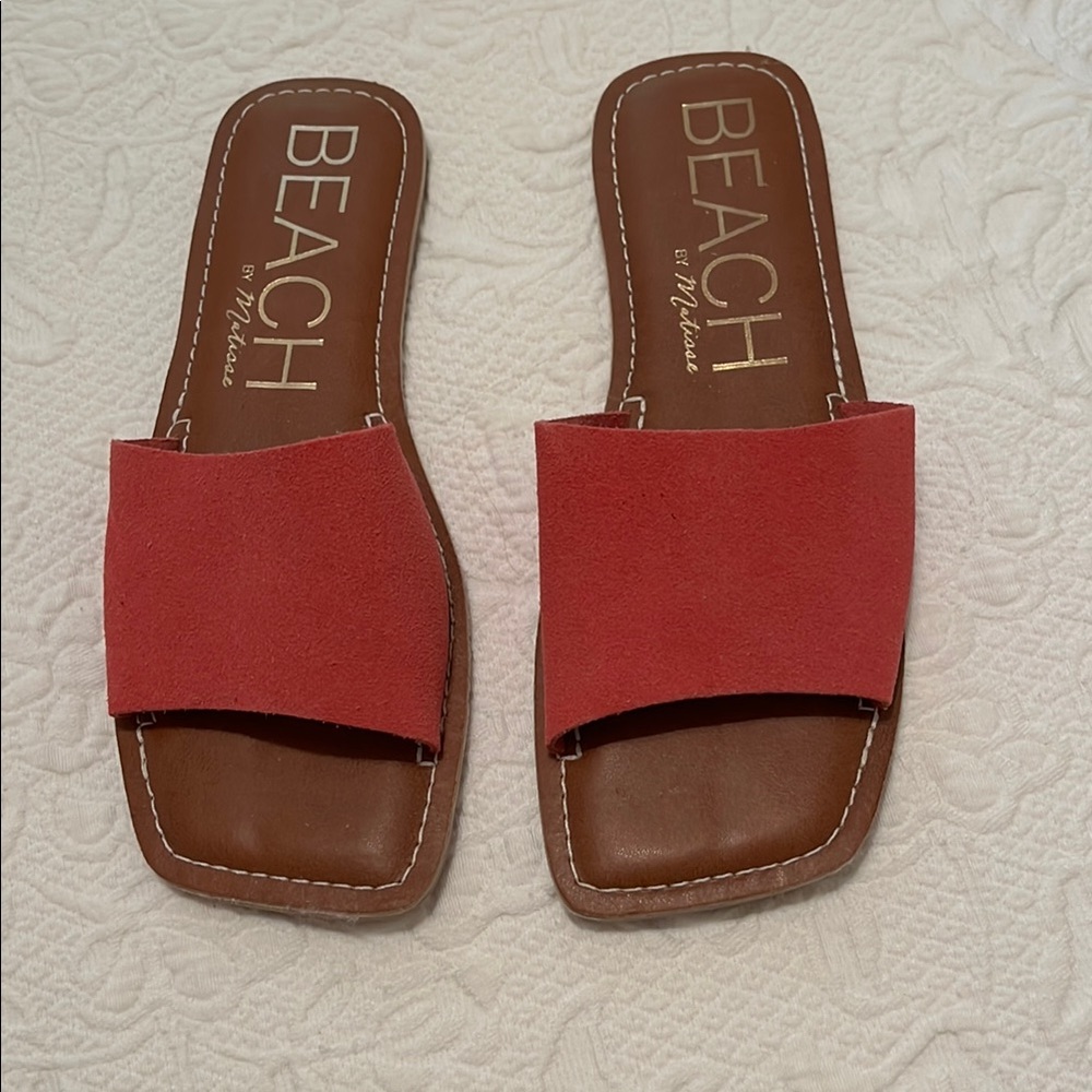 Brown and Pink Minimalist Slide Sandals